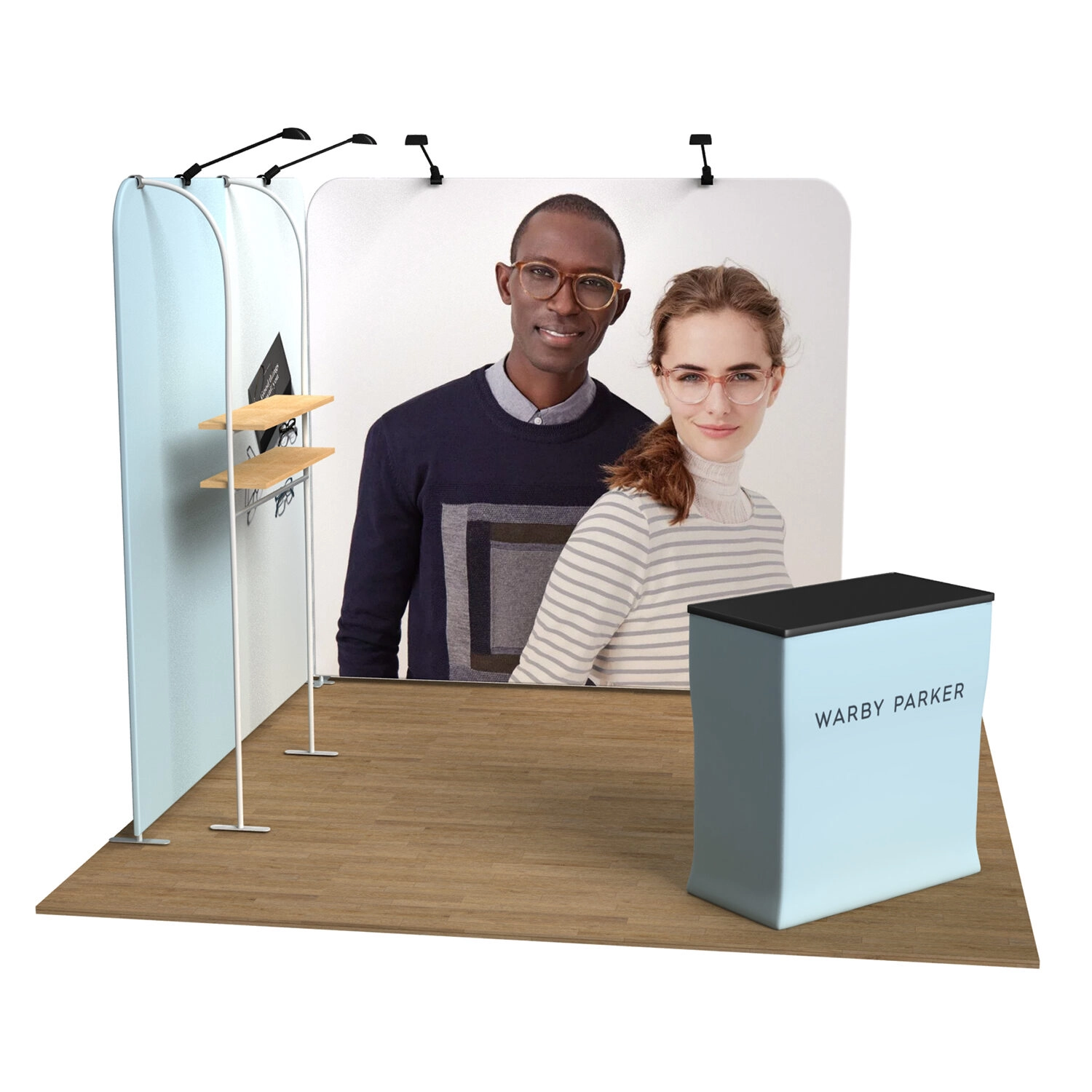 Expo Corner Merchandiser 10×10 Waveline Trade Show Booth Tension Fabric Display Kit